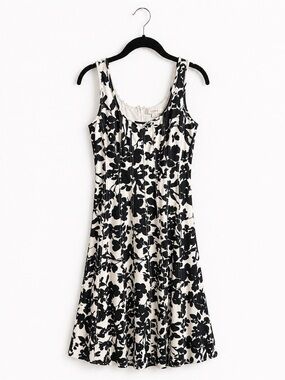LOFT Black & White Floral Midi Dress